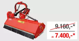 Ein Bild des KUHN TB 16 - eines Universal- und Böschungsmulchers - vor einem grauen Hintergrund mit dem Aktionspreis von 7.400 Euro statt 9.160 Euro.