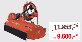 Ein Bild des KUHN TBE 19 - eines Universal- und Böschungsmulchers - vor einem grauen Hintergrund mit dem Aktionspreis von 9.600 Euro statt 11.855 Euro.