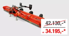 Ein Bild des KUHN RM 610 R - eines Mulchers für den Ackerbau - vor einem grauen Hintergrund mit dem Aktionspreis von 34.195 Euro statt 42.130 Euro.