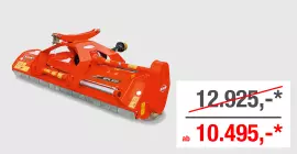 Ein Bild des KUHN BPR 280 - eines Mulchers für Grasland und Weiden - vor einem grauen Hintergrund mit dem Aktionspreis von 10.495 Euro statt 12.925 Euro.