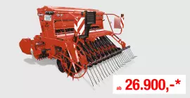 Eine Darstellung des COMBILINER INTEGRA 3003 + HRB 302 D, einer Drillkombination aus Drillmaschine und Kreiselegge der Firma KUHN.