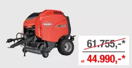 Ein Bild der KUHN VB 3260 - einer Rundballenpresse mit variabler Kammer - vor einem grauen Hintergrund mit dem Aktionspreis von 44.990 Euro statt 61.755 Euro.