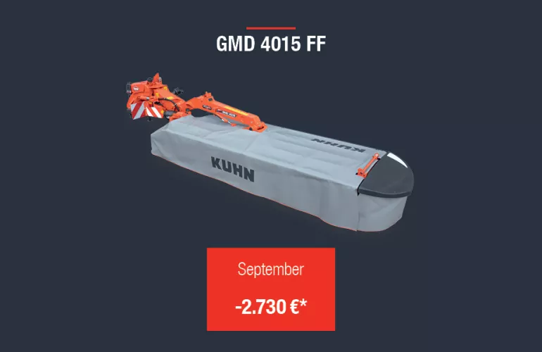 Ein Bild des Mähwerks GMD 4015 FF mit dem Septemberrabatt in Höhe von 2.730 € im Herbstrasen 2026.