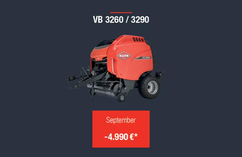 Ein Bild der Rundballenpresse VB 3260 / 3290 mit dem Septemberrabatt in Höhe von 4.990 € im Herbstrasen 2026.