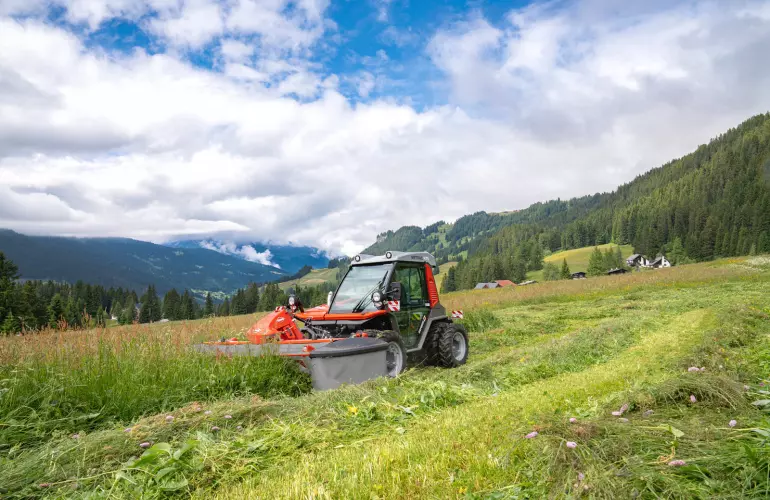 Ein Bild des GMD 1021 F Compact beim Arbeitseinsatz in Hanglage