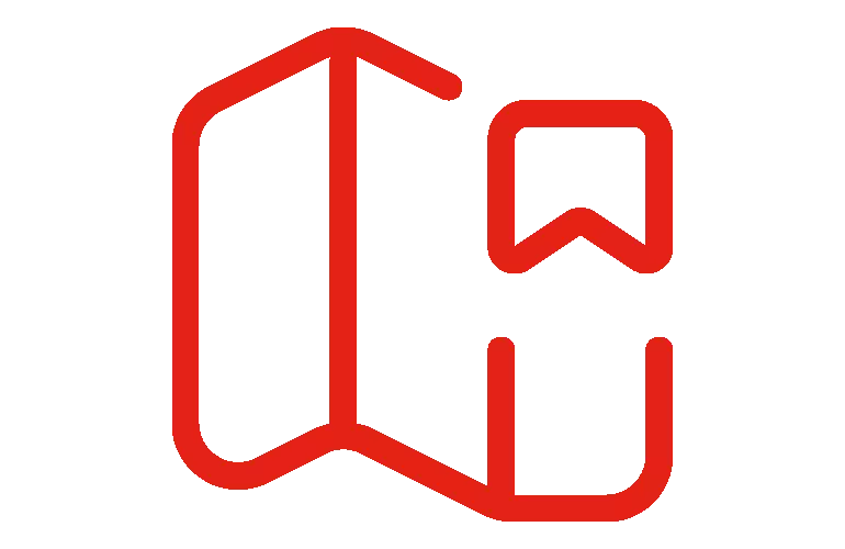 Ein rotes Icon, welches eine Landkarte darstellt