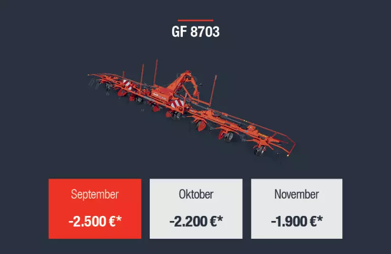 Eine Darstellung des Angebots für den Wender GF 8703 aus der KUHNaktuell. Herbstrasen (Frühbezug) von KUHN.
