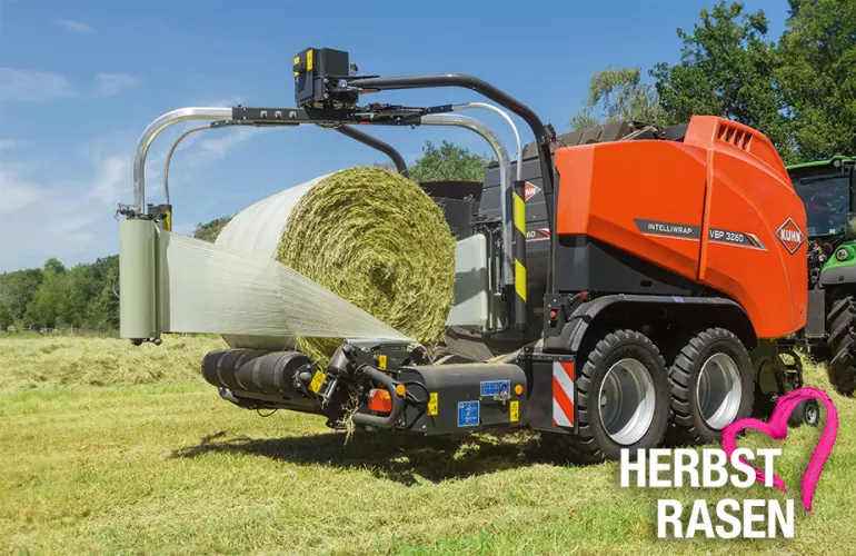 Eine Darstellung des Keyvisuals für Pressen aus der KUHNaktuell. Herbstrasen (Frühbezug) von KUHN.