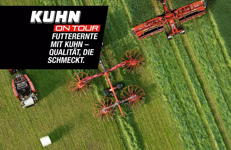 Das Keyvisual der KUHN ON TOUR Futterernte und Pressen 2026