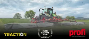 Ein Bild des GMD 15030 mit den Logos des Farm Machine Awards, des traction-Magazins und des profi-Magazins
