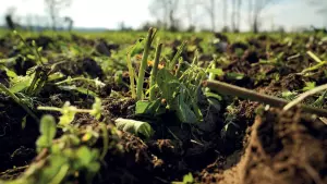 Von einer Messerwalze abgeschnittene Stengel von Deckfrüchten