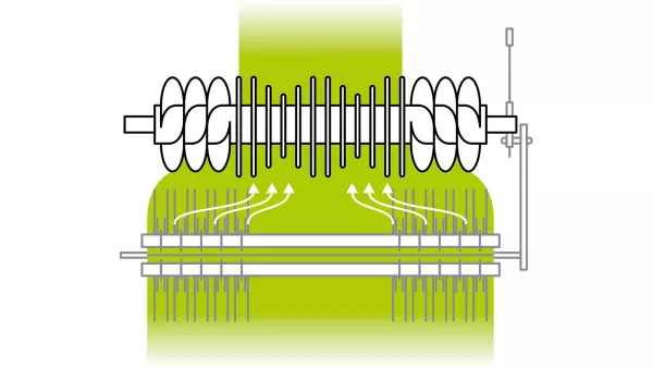 Der kurze Abstand zwischen Rotor und Pick-up-Zinken sorgt für einen gleichmäßigen Gutfluss.