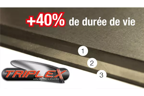 Detailansicht der drei ungleich starken Schichten des Triplex-Streichbleches