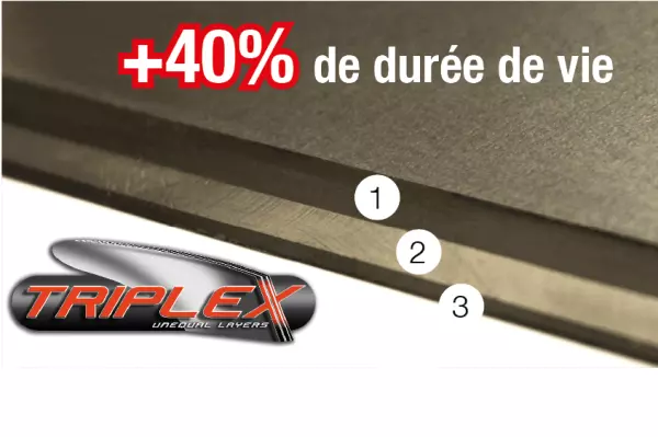 Exklusiv bei KUHN: TRIPLEX-Streichbleche mit ungleich starken Schichten machen den Einsatz des MASTER 103 noch rentabler.