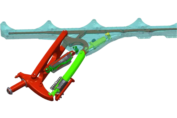 Die variable Schnittbreitenverstellung ist zu 100% geschützt innerhalb des Rahmens des VARI-MASTER L untergebracht.