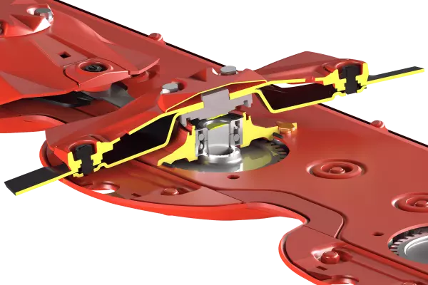 Die Anfahrsicherung PROTECTADRIVE schützt den Mähbalken bei einem heftigem Aufprall auf ein Hindernis