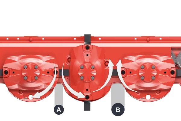 Unterschiedliche Abstände zwischen den Mähscheiben am Mähbalken OPTIDISC ELITE sorgen für eine saubere Schnittqualität.