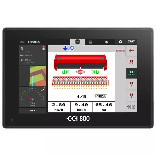 ISOBUS-Terminal CCI 800 und Arbeitsmenü mit SITERA-Drillmaschine von KUHN