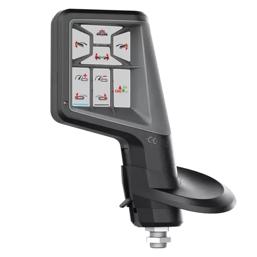 Joystick ISOBUS CCI A3 mit Arbeitsbildschirm des Aufbereitermähwerks FC 9330 RA