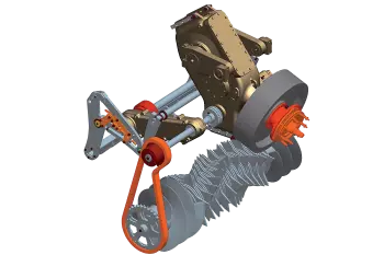 Das aus mehreren Getrieben und Wellen bestehende Antriebssystem gewährleistet eine perfekt synchronisierte, wartungsarme Maschine.