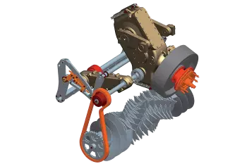 Das aus mehreren Getrieben und Wellen bestehende Antriebssystem gewährleistet eine perfekt synchronisierte, wartungsarme Maschine.