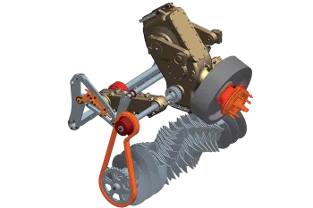 Das aus mehreren Getrieben und Wellen bestehende Antriebssystem gewährleistet eine perfekt synchronisierte, wartungsarme Maschine.