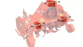 Stufenloser Seitenversatz des Getriebes gemeinsam mit dem 3-Punkt-Rahmen