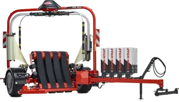 Silhouette eines Hochleistungs-Inline-Ballenwicklers KUHN RW 1810