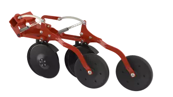 SEEDFLEX-Säelemente an der Säschiene VENTA CSC 6000 mit versetzten Doppelscheiben an Parallelogramm