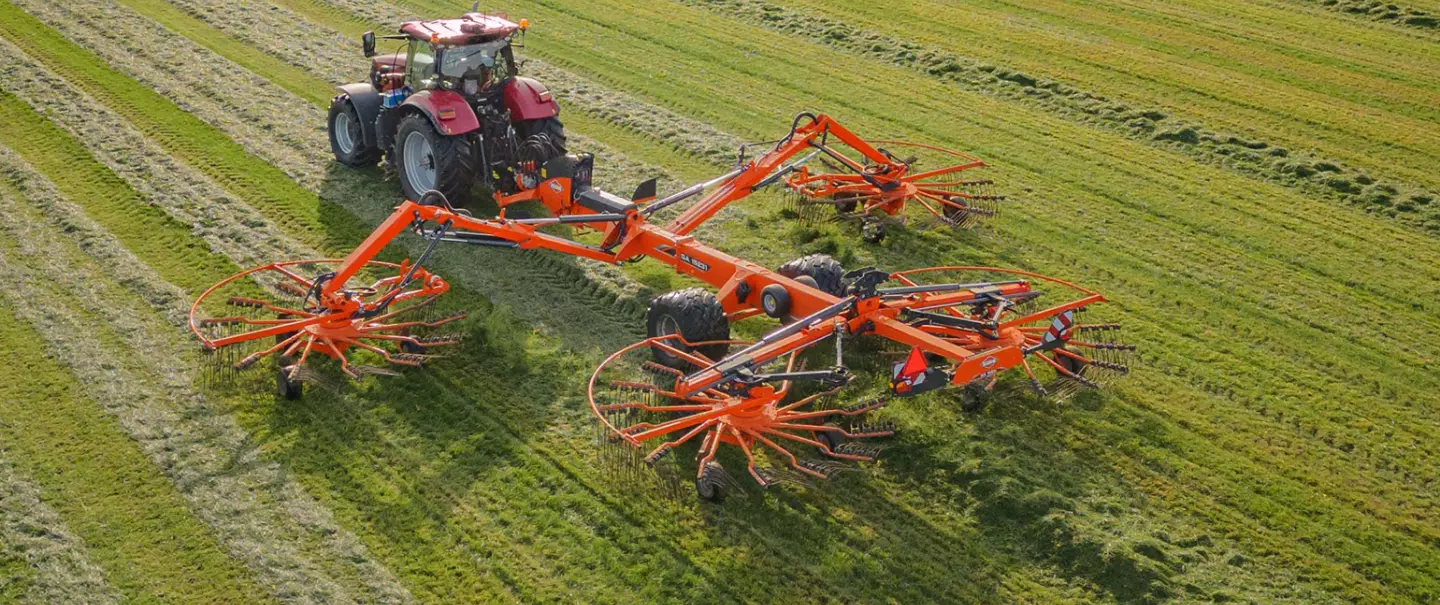 Eine Darstellung des GA 15231, eines Vierkreiselschwaders der Firma KUHN.